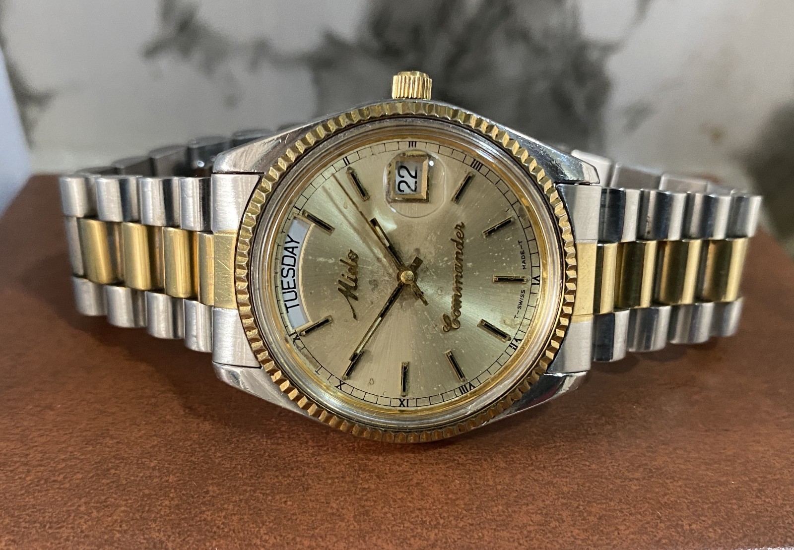 Vintage Mido Commander President Gold Dial 2 Tone Stainless Steel Gent's Watch image 5
