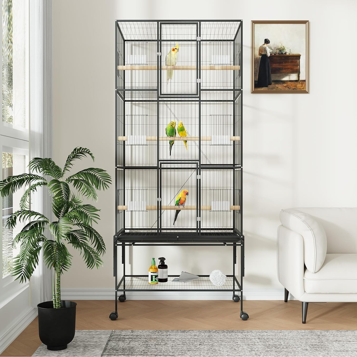 Deluxe 69" Rolling Bird Cage with Storage for Parakeets, Conures & Cockatoos