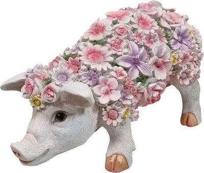 Deko Schwein mit Blumendekor Blumentier Figur wetterfest Garten Terrasse Balkon