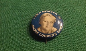 Original 1930's I Am A Member of Jackie Cooper's Gang Pinback Metal & Enamel