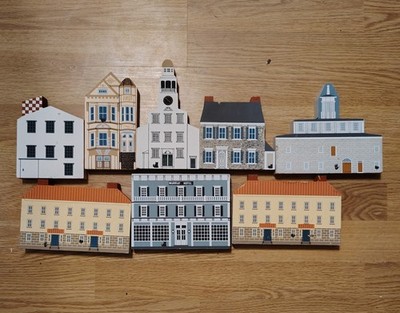 Lot Of 8 Cat's Meow Wooden Buildings Signed Faline Shaker Village Nantucket