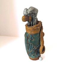 Painted Resin Golf Bag Figurine w/ Clubs Green Brown Gray 6 in Sports Theme