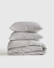  214 Quince European 100 Linen Duvet  Shams 3pc Set Mist Stripe King Cal King