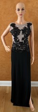 Black Beige Mesh Beaded Embroidered Sleeveless Long Formal Gown Boat Neck Floral