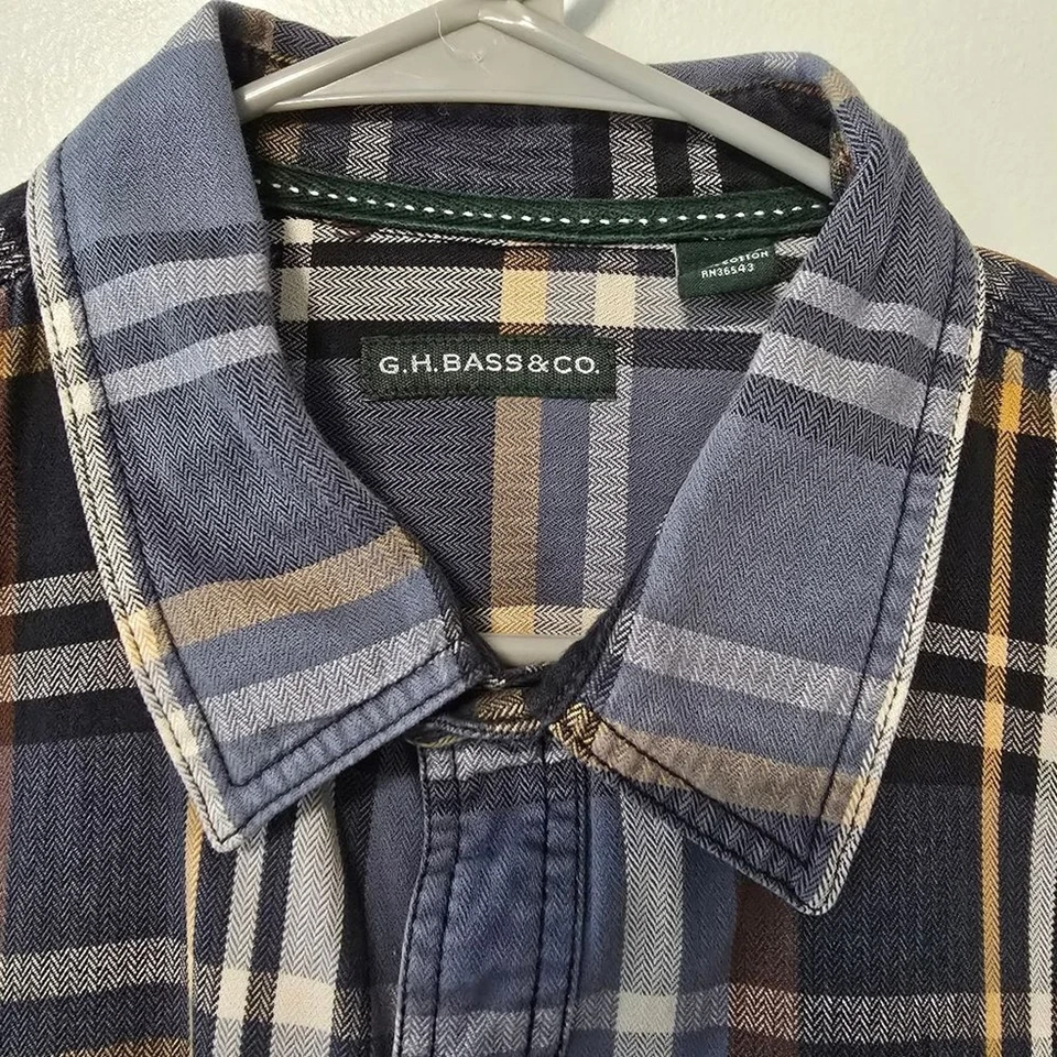 G.H. Рубашка с длинным рукавом на пуговицах мужская Bass XL хлопок клетка - Изображение 3 из 4