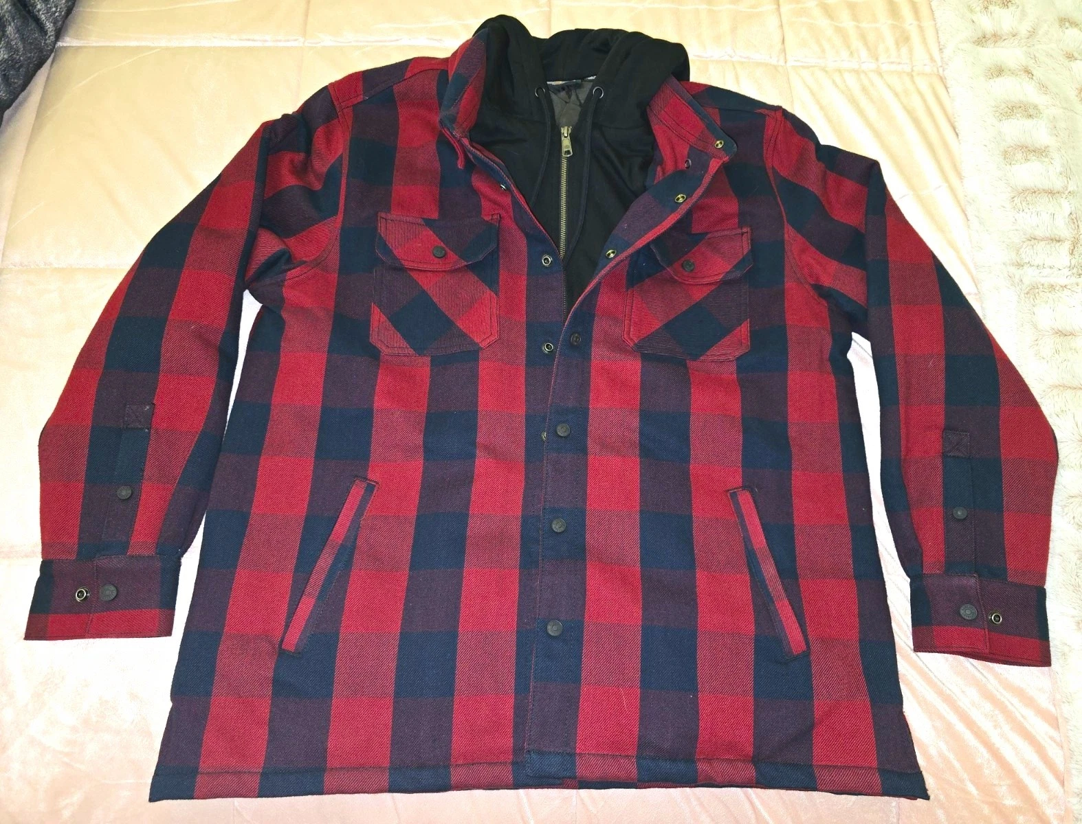 Harley Davidson Onwards Hooded Shirt Jacket Mens Flannel Lined Shacket XL image 1