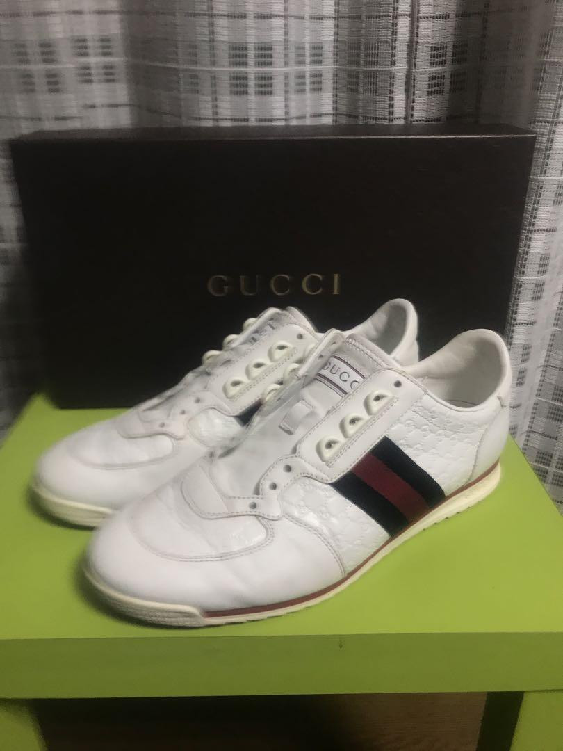 GUCCI Men's Low-cut Sneakers Sherry Line Leather White UK7 GUCCI Men's Low-cut Sneakers Sherry Line Leather White UK7