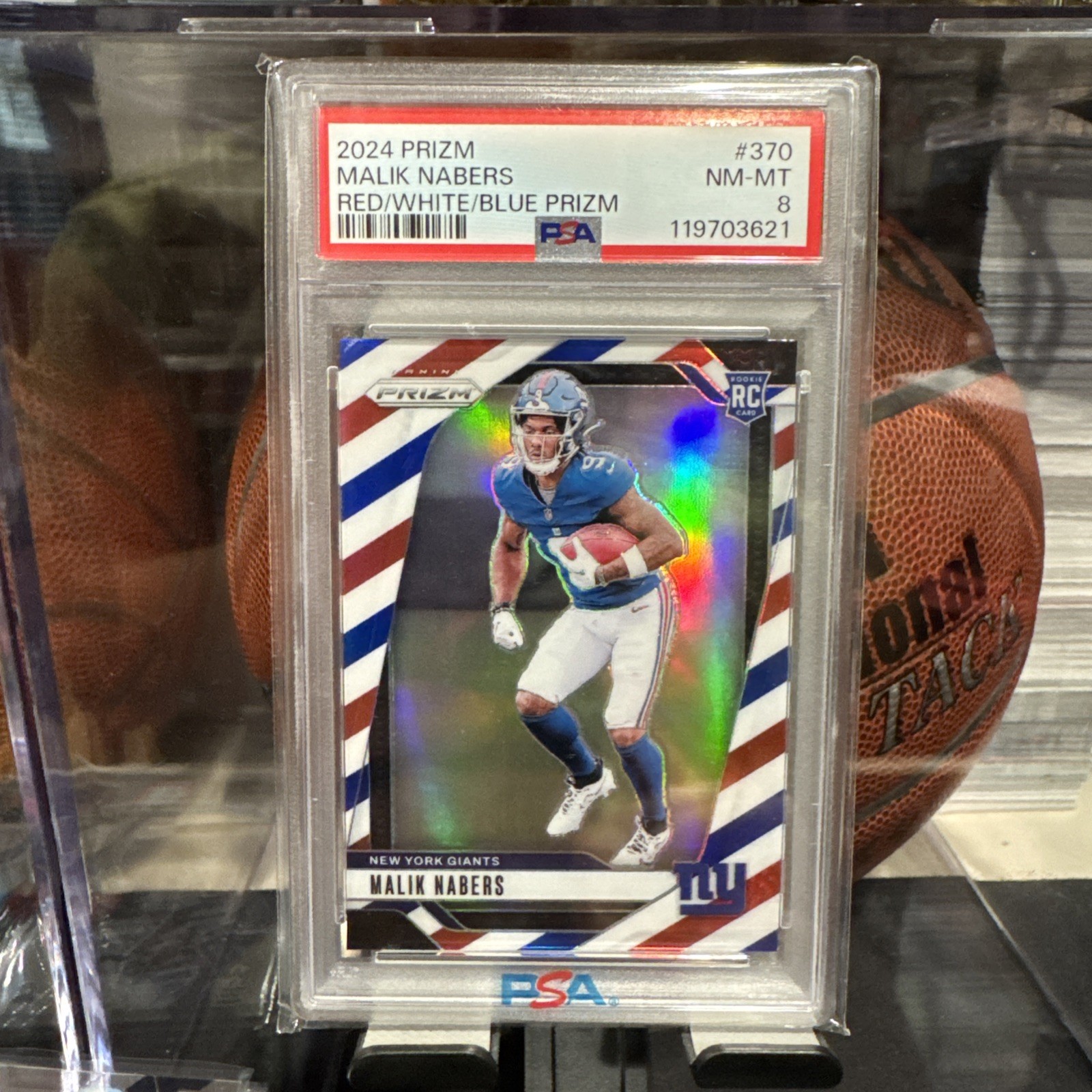 2024 PANINI PRIZM RED/WHITE/BLUE PRIZM #370 MALIK NABERS ROOKIE RC PSA 8