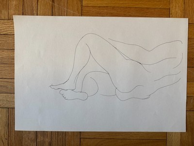 Vintage 1960s Pen Ink Drawing Paper Figure Study Woman 18 x 12 OOAK