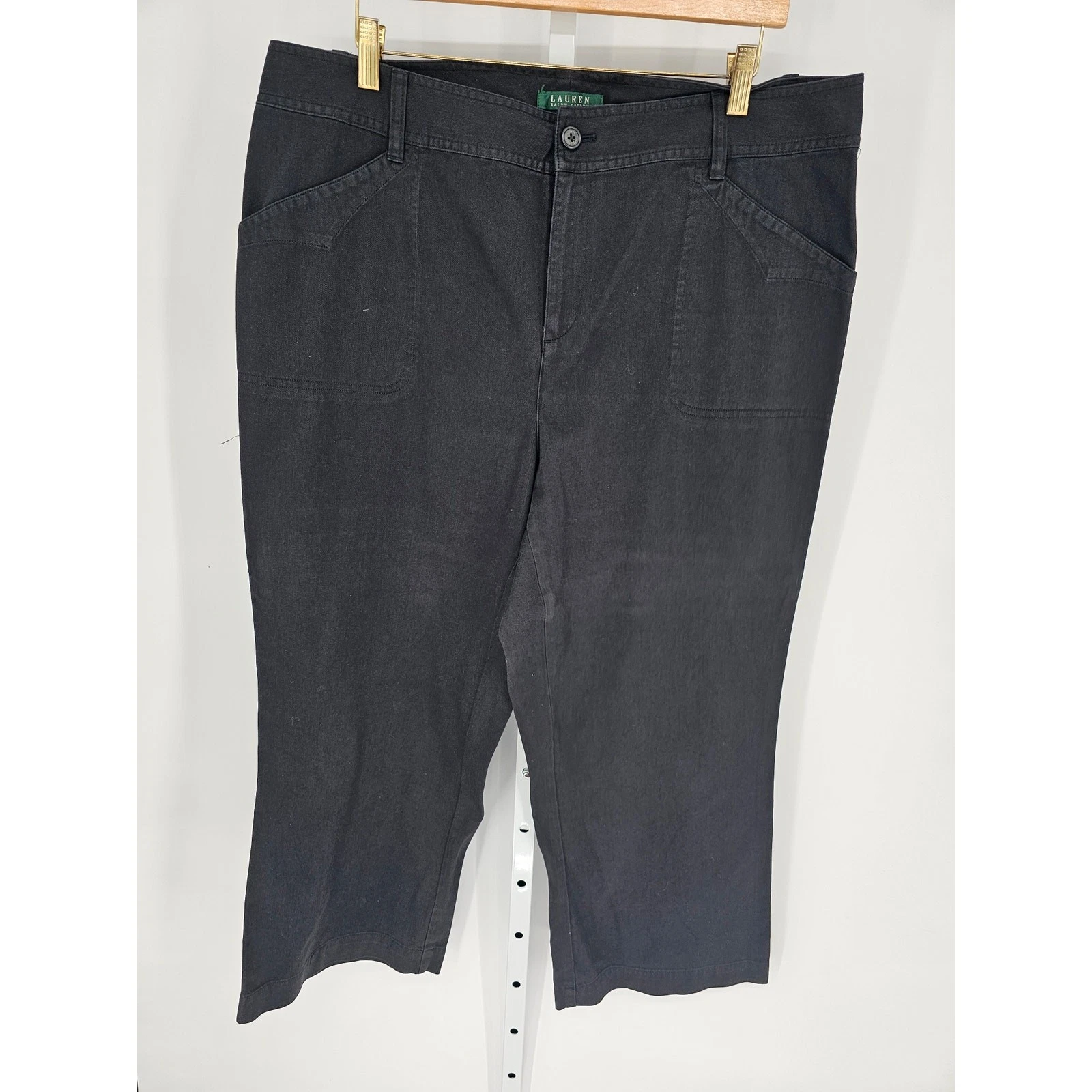 Lauren by Ralph Lauren Women's Black Cotton Blend Chino Capri Pants Size 14W