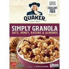 3x Quaker Simply Granola Breakfast Cereal, Oats Honey Raisins & Almonds 24.1 oz