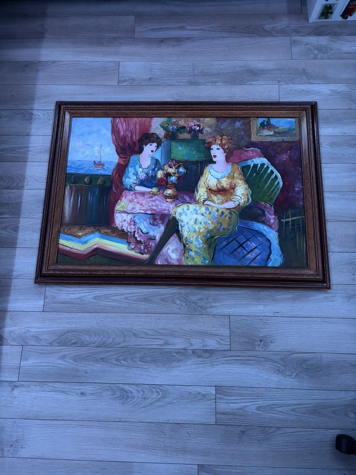 Impressionist T.Denver  Signed Framed Oil On Canvas Two Women Large Painting