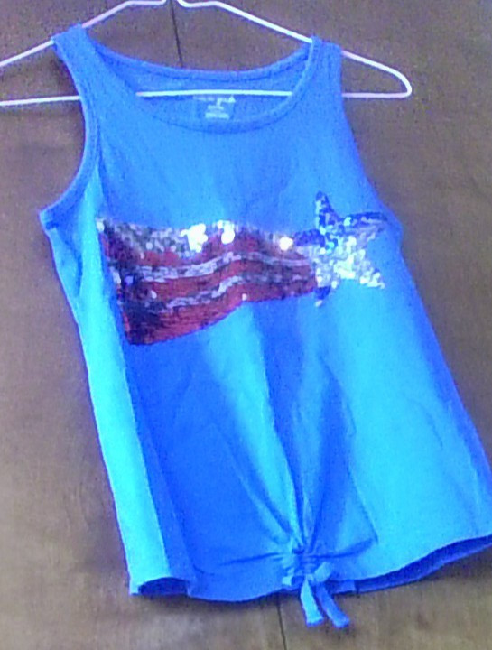 SHOOTING STAR SEQUIN USA FLAG BLING! Cat & Jack M 7/8 Blue TankTop Patriotic EUC