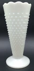 Vintage Anchor Hocking Milk Dot Dash Glass Hobnail Scalloped Trumpet Vase Footed