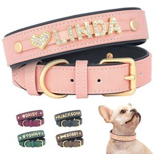 Personalized Dog Collar Soft Leather Adjustable Custom Rhinestone Letters DIY