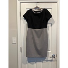 Talbots Colorblock Sheath Dress Black White Herringbone Short Sleeve Size 10