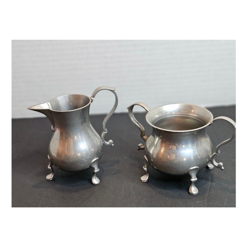 Vintage Stieff Zinn Kolonial Williamsburg Fuß Sahnekännchen und Zuckerdose Set