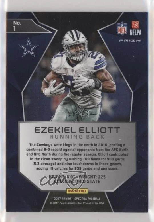 2017 Panini Spectra /99 Ezekiel Elliott (White Jersey) #1 - Image 2 of 2