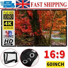 Projector Screen 60" 16:9 3D Hanging HD Home Cinema Theatre Outdoor Projection