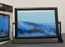 Blue Moving Sand Picture Frame Desktop Easel Motion Art Decor Golden Island