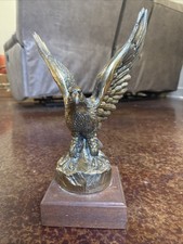 Large Gold Tone Metal Bald Eagle On Wood Base - 14"x8"x7" - 4lb 7oz