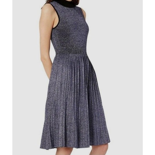 Kate Spade Women's Purple Mock-Neck Metallic Pleated Wool Sweater Dress Size M - Picture 1 of 8