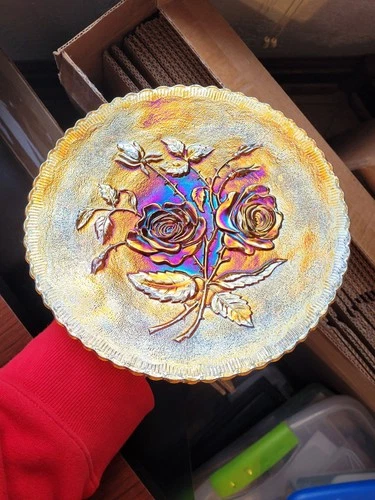Nice Amber Old Imperial Carnival Glass Open Rose Pattern Plate