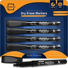 Scribbledo Magnetic Dry Erase Markers Fine Tip 1 Count (Pack of 4), Black 