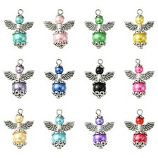 60Pcs Glass Pearl Angel Hang Dangle Charm Fairy Wing with Bead Caps DIY Jewelry