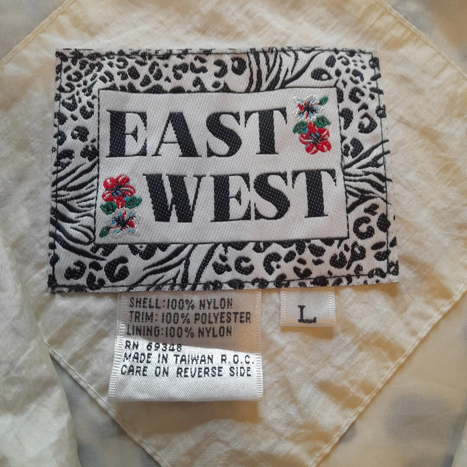 Chaqueta Para Mujer Vintage Años 80 EAST WEST Grande Cremallera Chaqueta Satén Floral Animal Foto 3 de 4