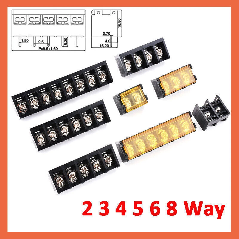 Connector 9.5mm HB-9500 300V 30A2 to 8 Way Screw Barrier Terminal Block Strip - Image 2 of 4