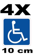Lot 4X Autocollant handicapé Toilettes Fauteuil Roulant 10 cm Signe carré PMR