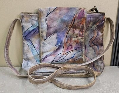 Vintage JANE YOO 80s Hand Painted & Signed Leather Purse Handbag