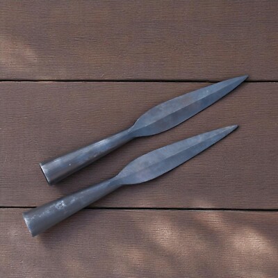 Hand Forged Medieval Leaf Blade High Carbon Steel Spearhead Set Of 2