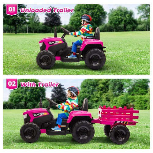 TOBBI 12V Electric Kids Ride on Tractor Battery Powered Cars w/Trailer 2 Motors - Picture 4 of 17