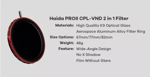 OPEN BOX, Haida 82mm PROII CPL-VND 2 in 1 Filter Variable ND 3-7 Stop CPL 2-In-1 - Picture 13 of 13