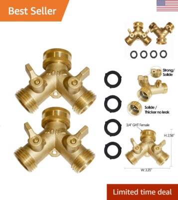 3/4'' Solid Brass Double Two Way Tap Garden Connector Adaptor Hose Splitter