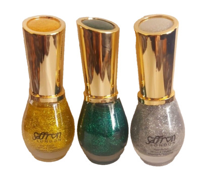 Safran Glitzer Nagellack GOLD GRÜN SILBER 3er Pack