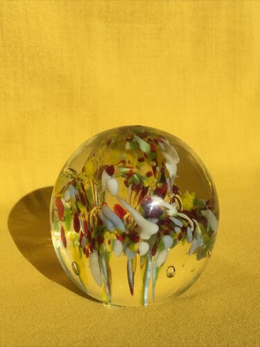 Vintage Colourful Lampwork Confetti Art Glass Paperweight Pontil Mark Unsigned - Picture 3 of 8