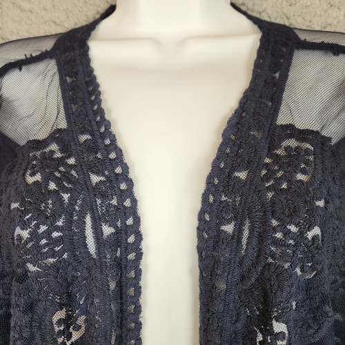 Boho Open Front Duster Cardigan Size L Embroidered Lace Mesh Cover Up - Picture 23 of 28