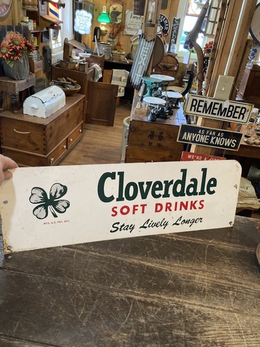 VINTAGE ORG Soda 1940s DRINK CLOVERDALE SOFT DRINKS Double Sided SIGN - Picture 4 of 5
