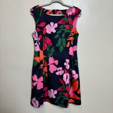Vince Camuto Women's Dress Navy Blue Floral Sleeveless Fit Flare Pockets Size 14