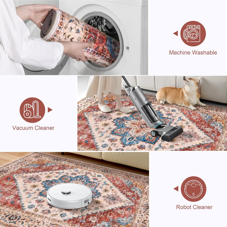 Washable Runner Rug Non Slip 2'x6' Hallway Rug Runner Vintage Kitchen