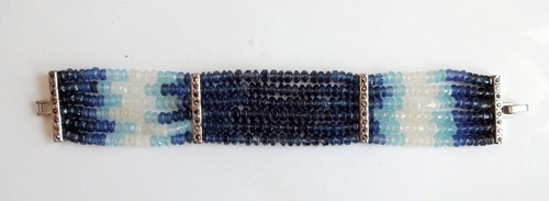 MONET De Colección Multi Hilo Tono Plata 3 Colores Azul Vidrio Joyería Inusual Raro 7.5" - Imagen 2 de 8