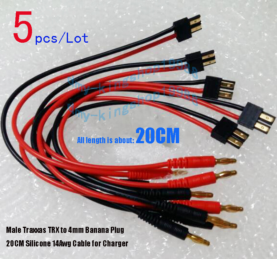 5 Un X 4mm Macho Traxxas Trx A Banana Plug cm 14awg Cable Para Cargador De Silicona Ebay