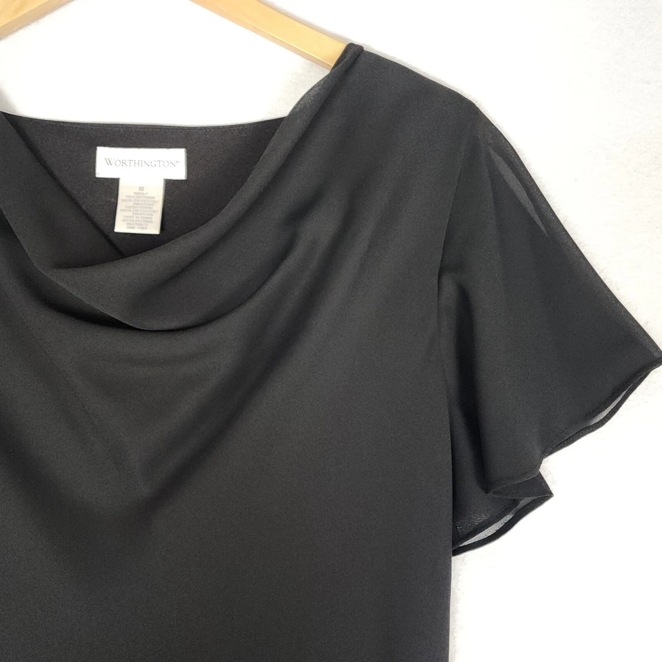 Worthington Womens Sz 10 Maxi Dress Black Lined Chiffon Formal A-Line Swing - Image 4 of 4