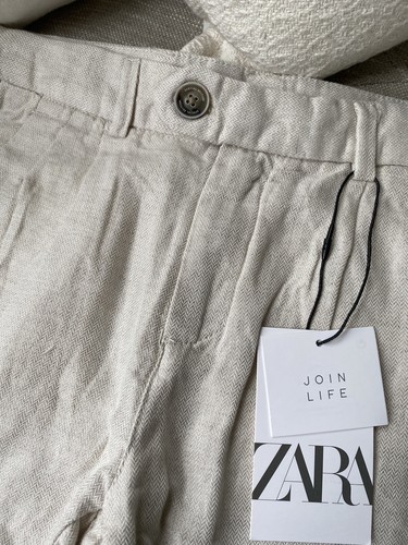 New Zara Boys Linen Habanero Suit Pants Pleat Front Ivory Sand Sz 7 Years - Picture 5 of 11