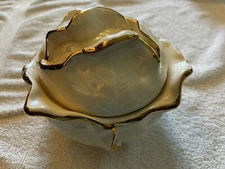 Vintage Gold Dipped Porcelain Cabbage Head Bowl With Lid