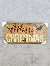 Merry Christmas Holiday Theme Framed Canvas Sign 18" x 9"