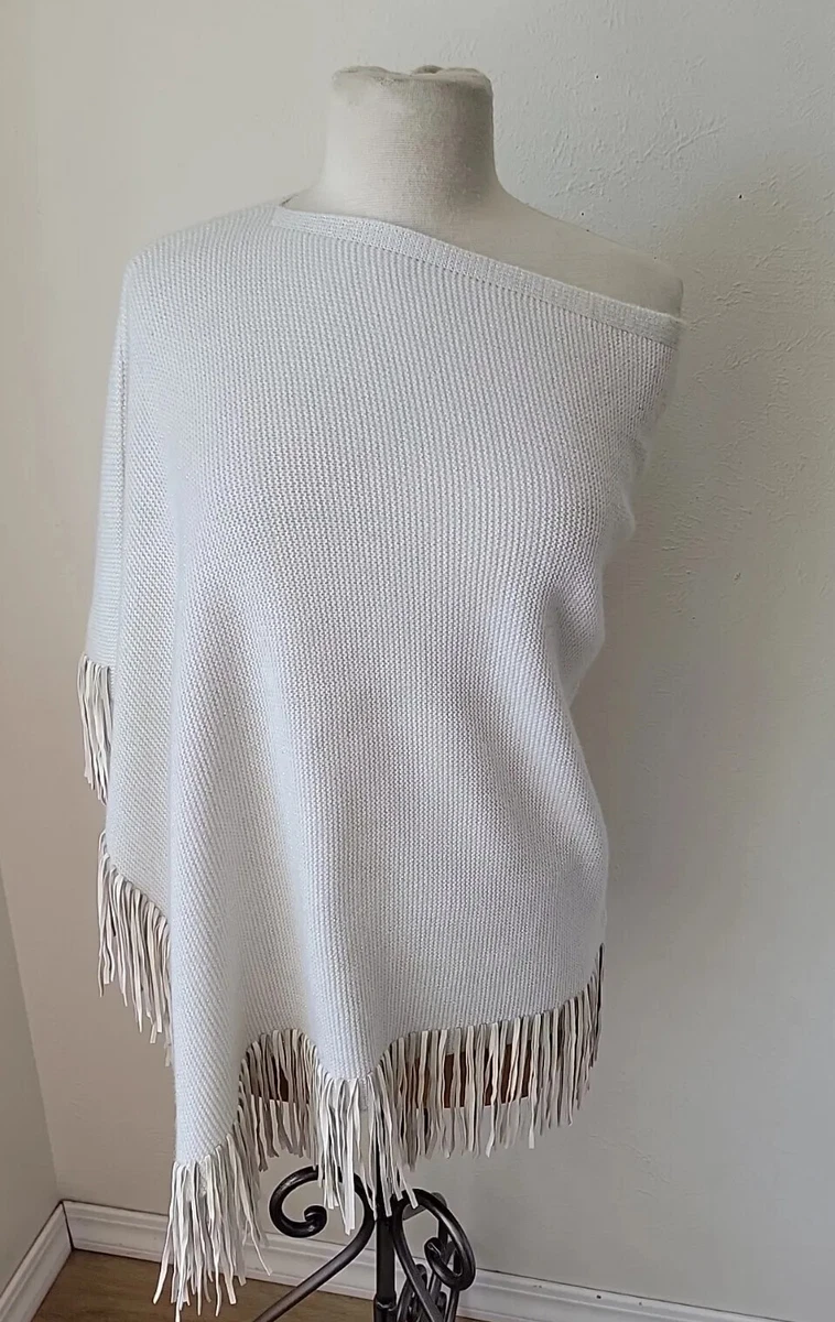 Cashmere poncho with clearance fringe